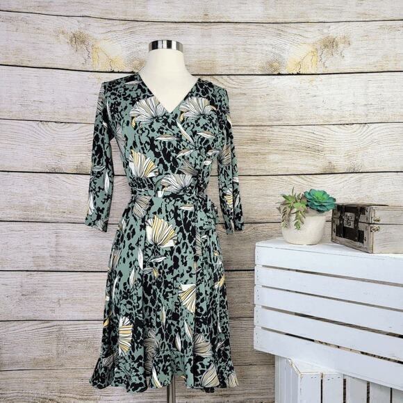 NWT Leota Amira Floral Faux-Wrap Ruffled Dress Size Extra Small - Picture 1 of 8